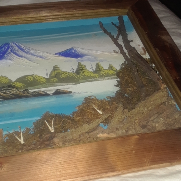Vintage AMAZING painting made with tree bark, etc - Picture 3 of 8